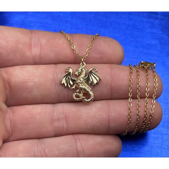 Bronze Dragon Pendant with Stainless Steel Chain - Picture 1 of 3